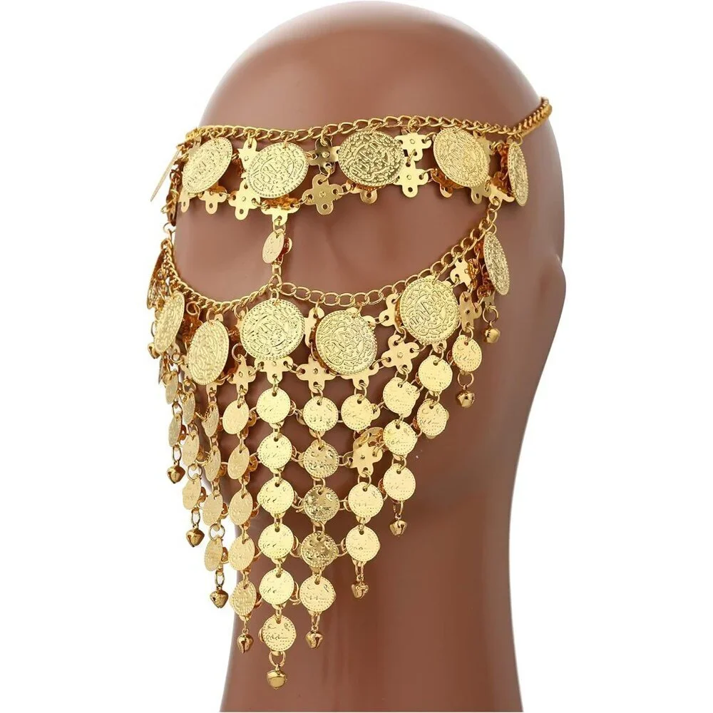 Gold Coin Veil for Belly Dance Halloween Party Cosplay Jewelry Accessory